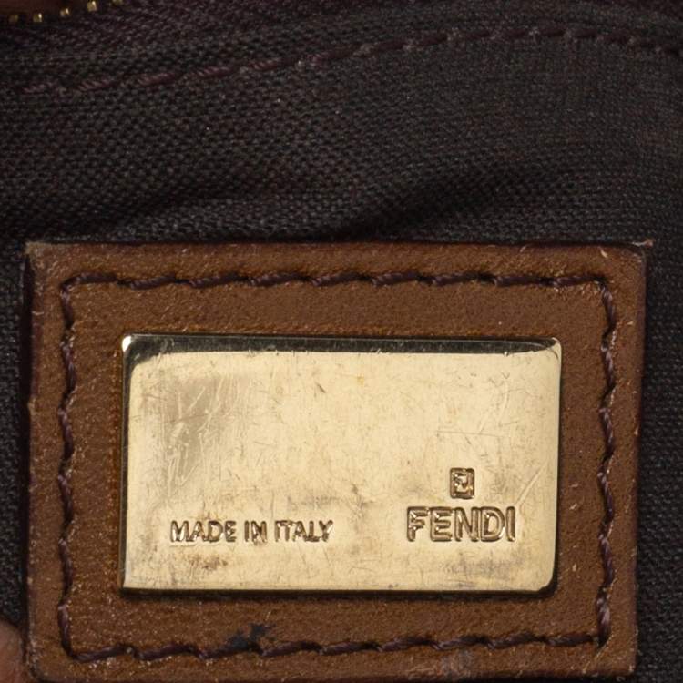 Pre Owned Fendi Brown Zucca Canvas and Leather Baguette Chain Shoulder Bag