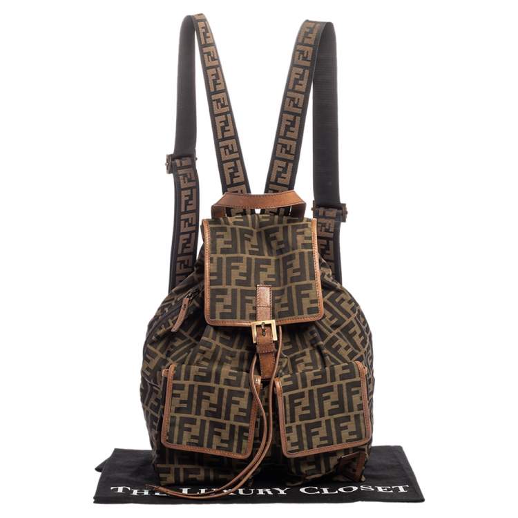 Pre Owned Fendi Tobacco Zucca Canvas and Leather Travel Backpack