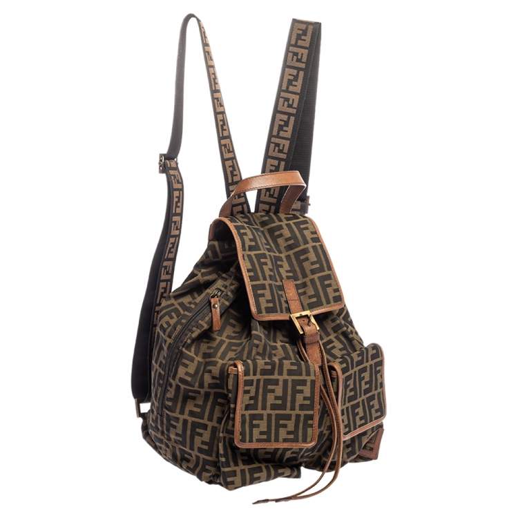 Pre Owned Fendi Tobacco Zucca Canvas and Leather Travel Backpack