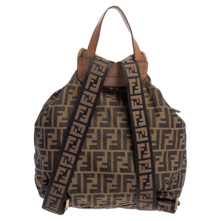 Pre Owned Fendi Tobacco Zucca Canvas and Leather Travel Backpack