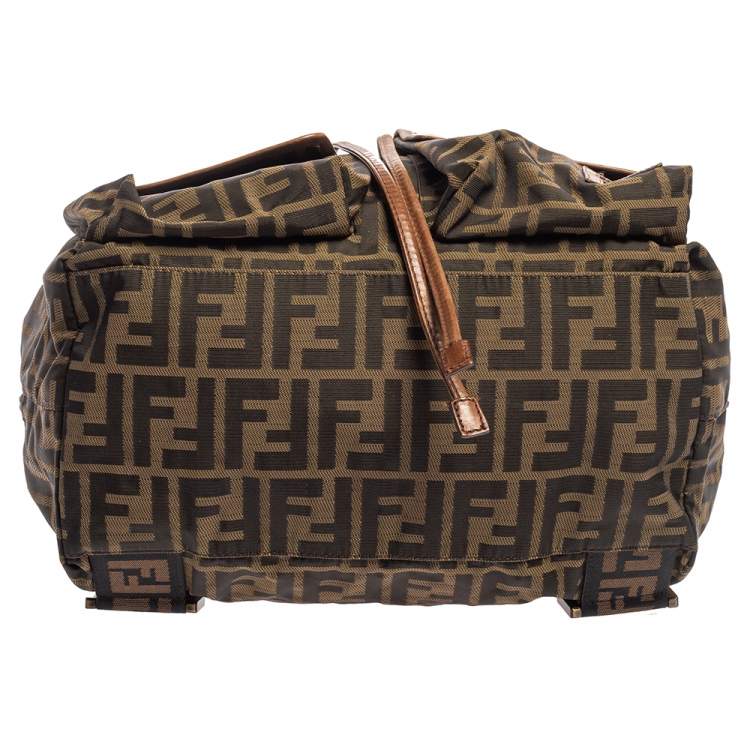 Pre Owned Fendi Tobacco Zucca Canvas and Leather Travel Backpack