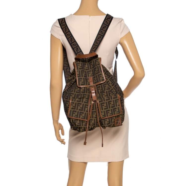 Pre Owned Fendi Tobacco Zucca Canvas and Leather Travel Backpack