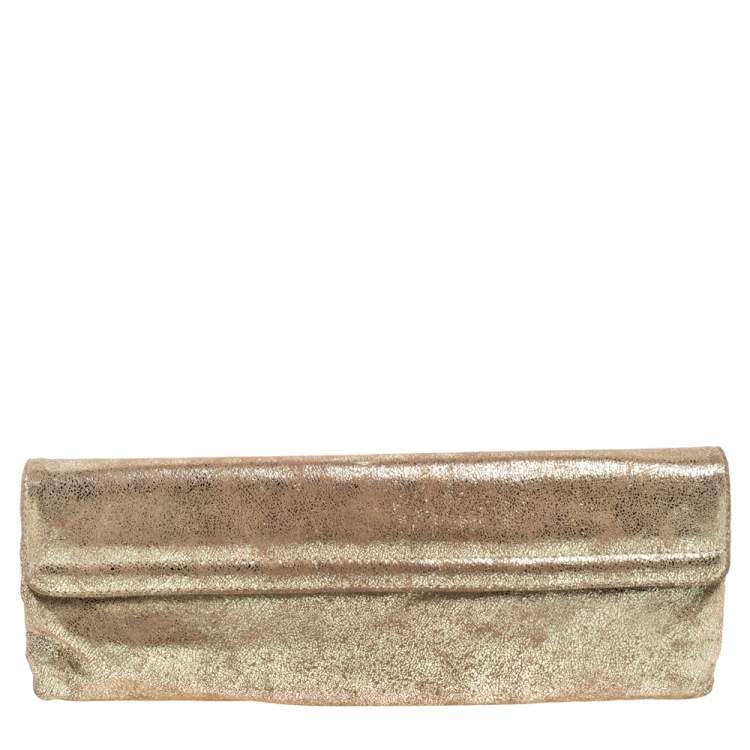 Pre Owned Fendi Gold Shimmer Leather Flap Long Clutch
