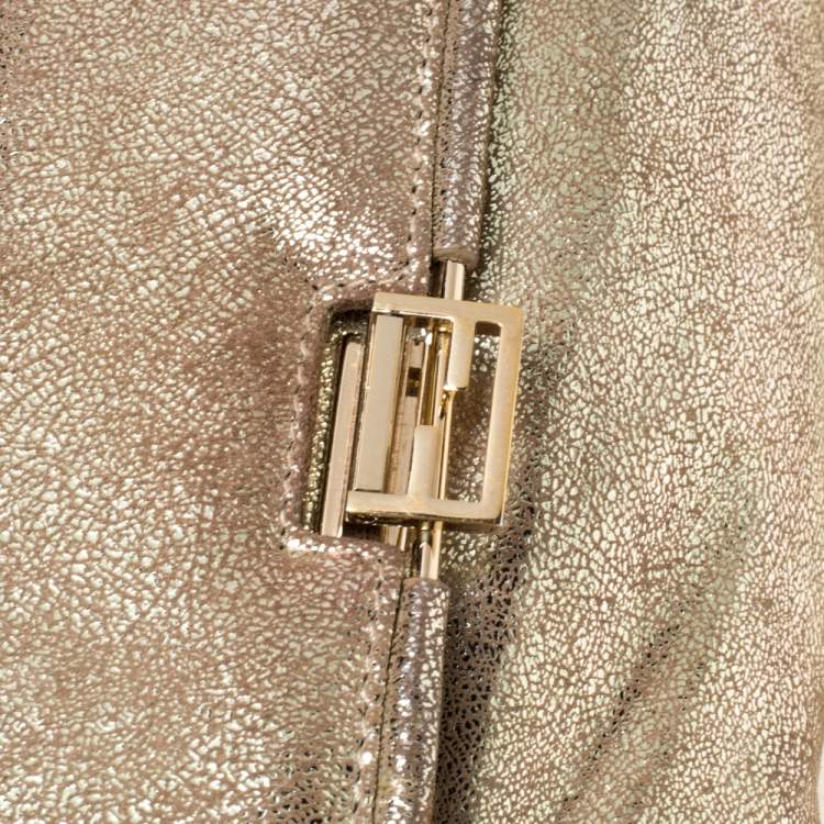 Pre Owned Fendi Gold Shimmer Leather Flap Long Clutch