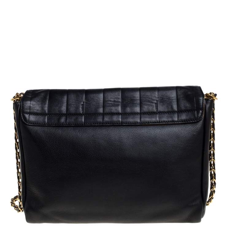 مملوكة مسبقًا Fendi Black Pequin Stripe Leather Large Claudia Shoulder Bag