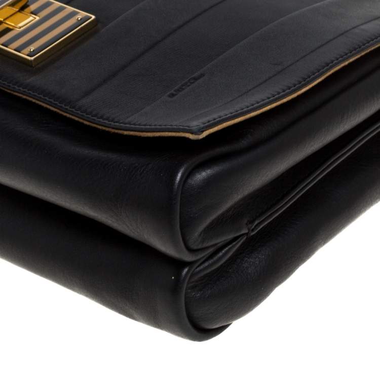 مملوكة مسبقًا Fendi Black Pequin Stripe Leather Large Claudia Shoulder Bag
