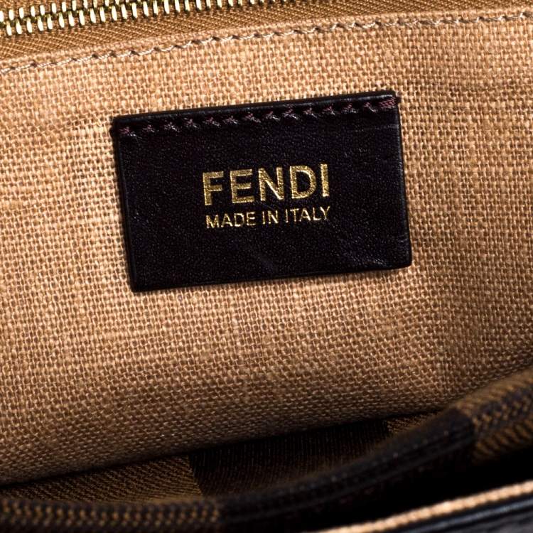 مملوكة مسبقًا Fendi Black Pequin Stripe Leather Large Claudia Shoulder Bag