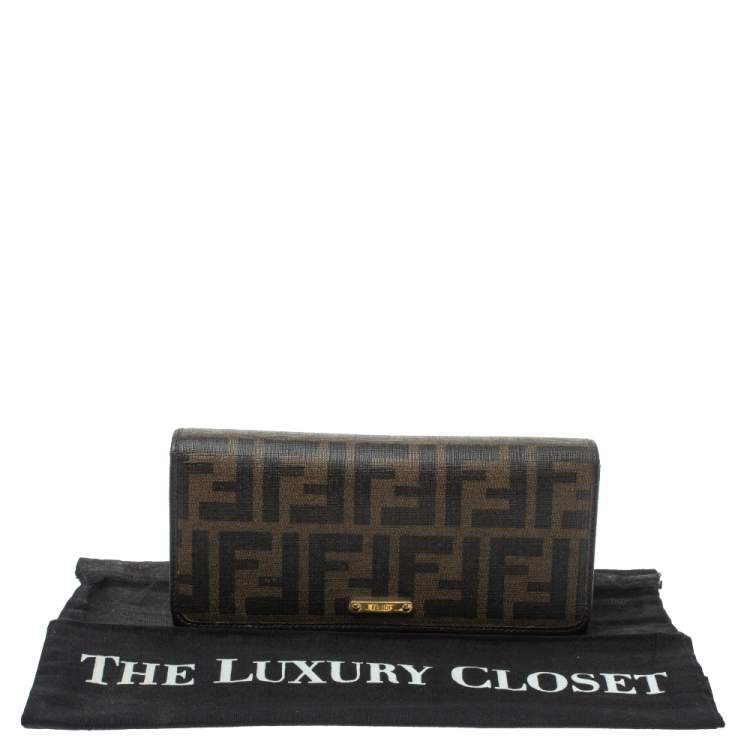 Pre Owned Fendi Tobacco Zucca Coated Canvas and Leather Continental Wallet