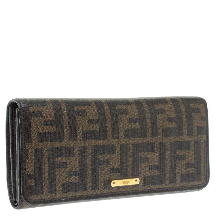 Pre Owned Fendi Tobacco Zucca Coated Canvas and Leather Continental Wallet