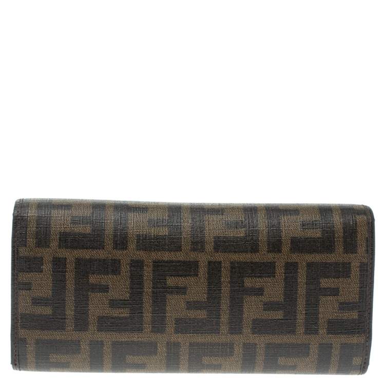Pre Owned Fendi Tobacco Zucca Coated Canvas and Leather Continental Wallet