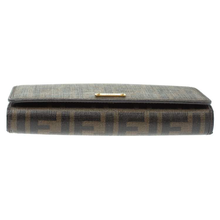 Pre Owned Fendi Tobacco Zucca Coated Canvas and Leather Continental Wallet