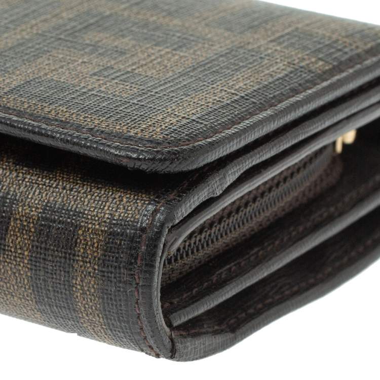 Pre Owned Fendi Tobacco Zucca Coated Canvas and Leather Continental Wallet