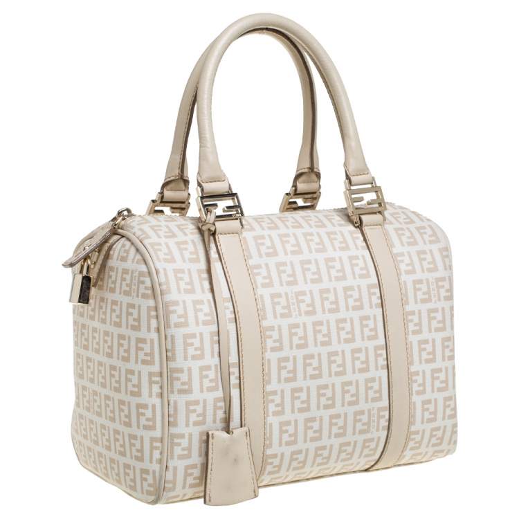 Pre Owned Fendi Multicolor Zucchino Coated Canvas/Sequins and Patent Leather Small Forever Bauletto Boston Bag