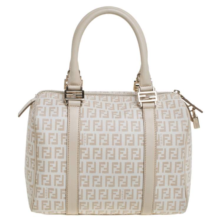 Pre Owned Fendi Multicolor Zucchino Coated Canvas/Sequins and Patent Leather Small Forever Bauletto Boston Bag