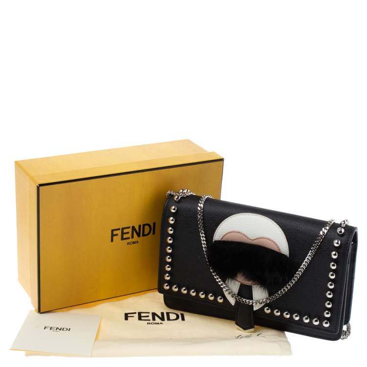 Pre Owned Fendi Black Leather Karlito Wallet on Chain