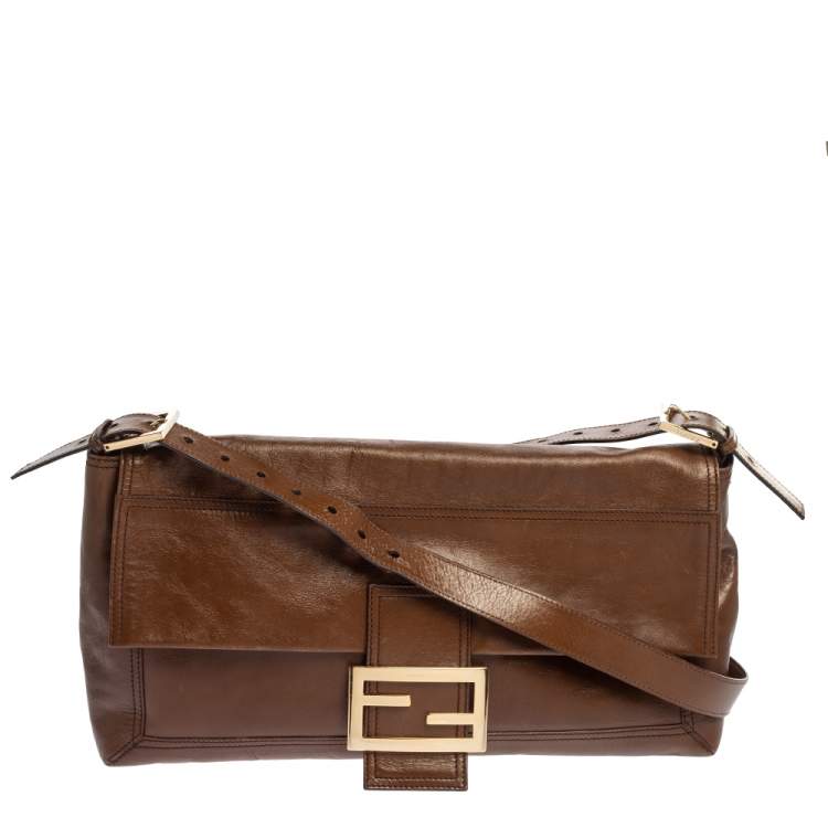 Pre Owned Fendi Brown Leather Large Mamma Baguette Shoulder Bag