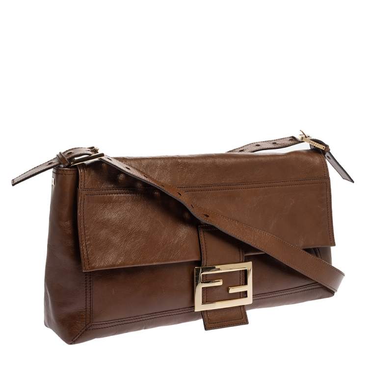 Pre Owned Fendi Brown Leather Large Mamma Baguette Shoulder Bag