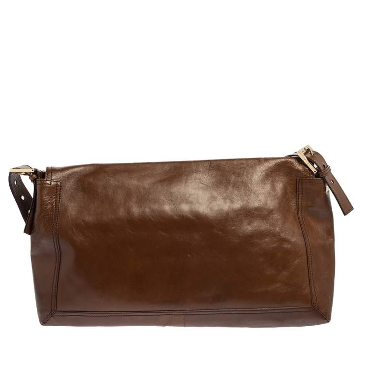 Pre Owned Fendi Brown Leather Large Mamma Baguette Shoulder Bag