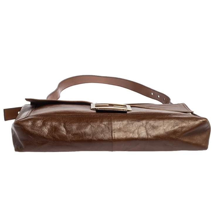 Pre Owned Fendi Brown Leather Large Mamma Baguette Shoulder Bag