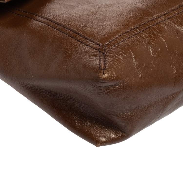 Pre Owned Fendi Brown Leather Large Mamma Baguette Shoulder Bag