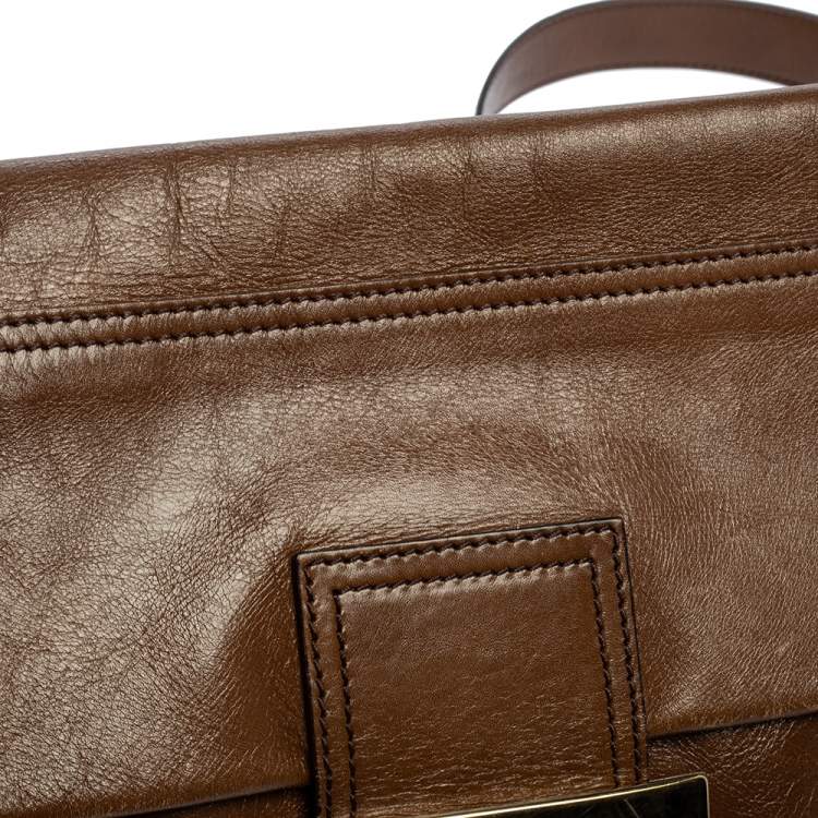 Pre Owned Fendi Brown Leather Large Mamma Baguette Shoulder Bag