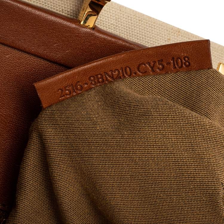 Pre Owned Fendi Cream/Tan Canvas and Leather Large Peekaboo Top Handle Bag