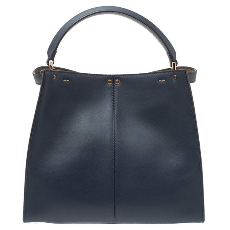 Pre Owned Fendi Blue Leather Peekaboo X-Lite Top Handle Bag