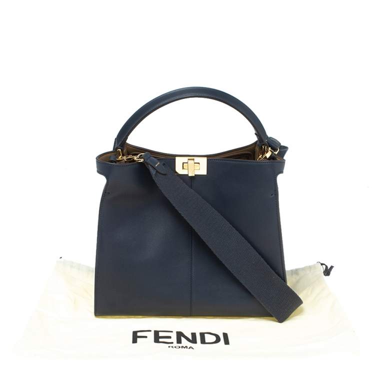 Pre Owned Fendi Blue Leather Peekaboo X-Lite Top Handle Bag