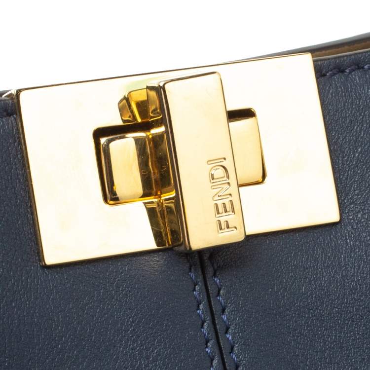 Pre Owned Fendi Blue Leather Peekaboo X-Lite Top Handle Bag