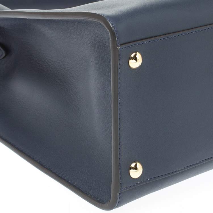 Pre Owned Fendi Blue Leather Peekaboo X-Lite Top Handle Bag