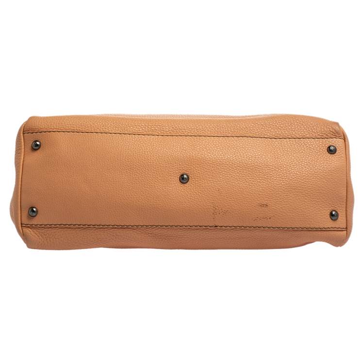 Pre Owned Fendi Peach Selleria Leather Large Peekaboo Top Handle Bag