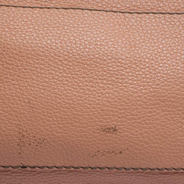 Pre Owned Fendi Peach Selleria Leather Large Peekaboo Top Handle Bag