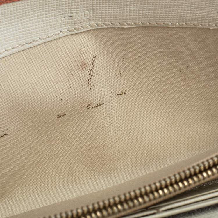 Pre Owned Fendi Peach Leather Logo Flap Continental Wallet
