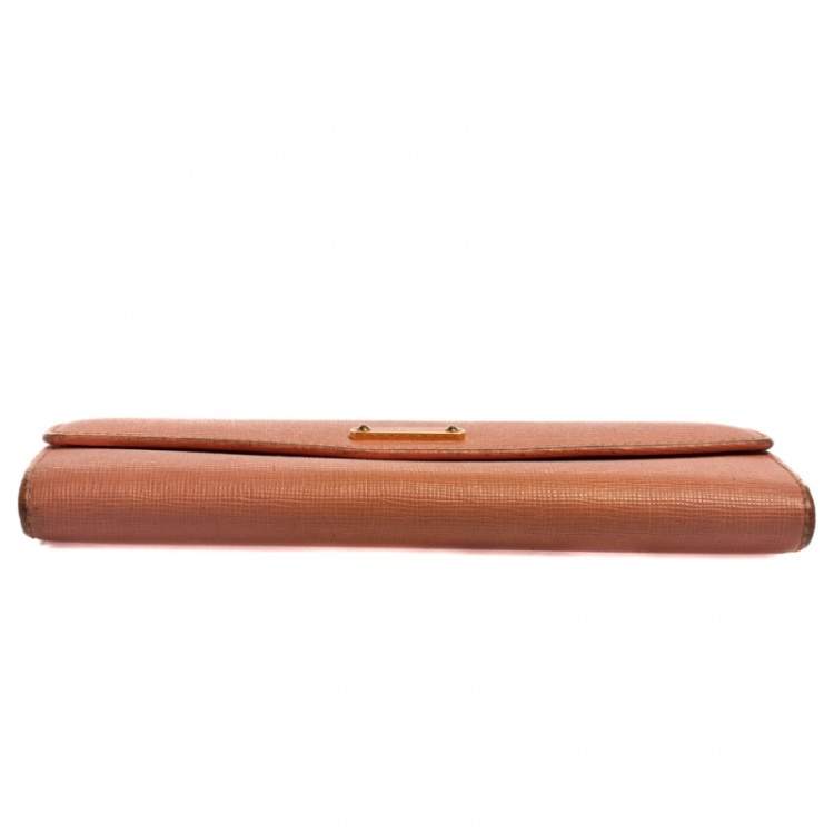 Pre Owned Fendi Peach Leather Logo Flap Continental Wallet