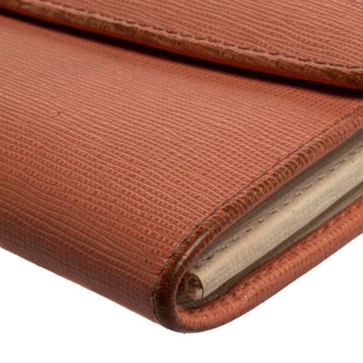 Pre Owned Fendi Peach Leather Logo Flap Continental Wallet