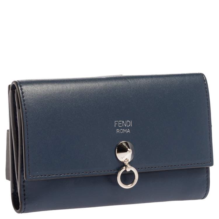 Pre Owned Fendi Blue Leather By The Way Compact Wallet