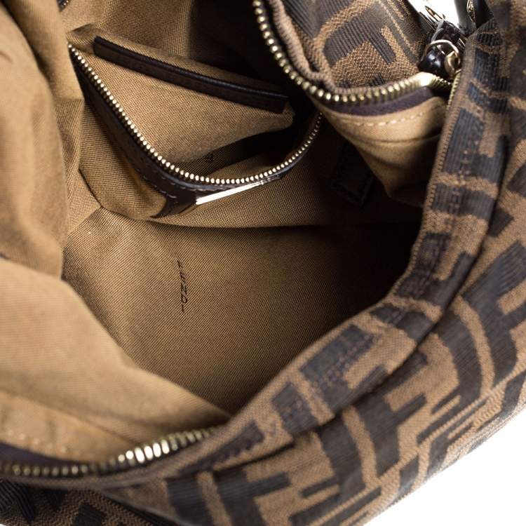 Pre Owned Fendi Tobacco Zucca Canvas and Leather Large Chef Chain Hobo