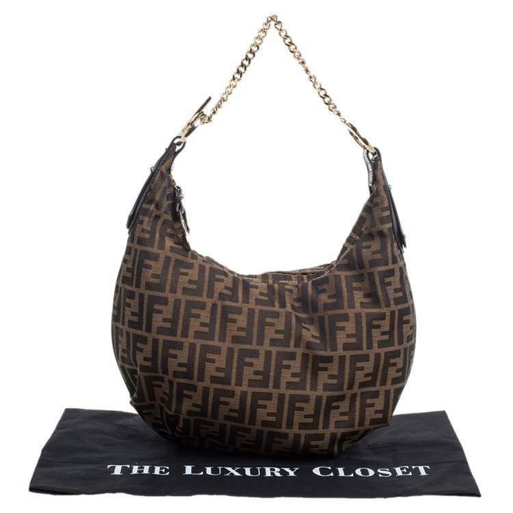 Pre Owned Fendi Tobacco Zucca Canvas and Leather Large Chef Chain Hobo