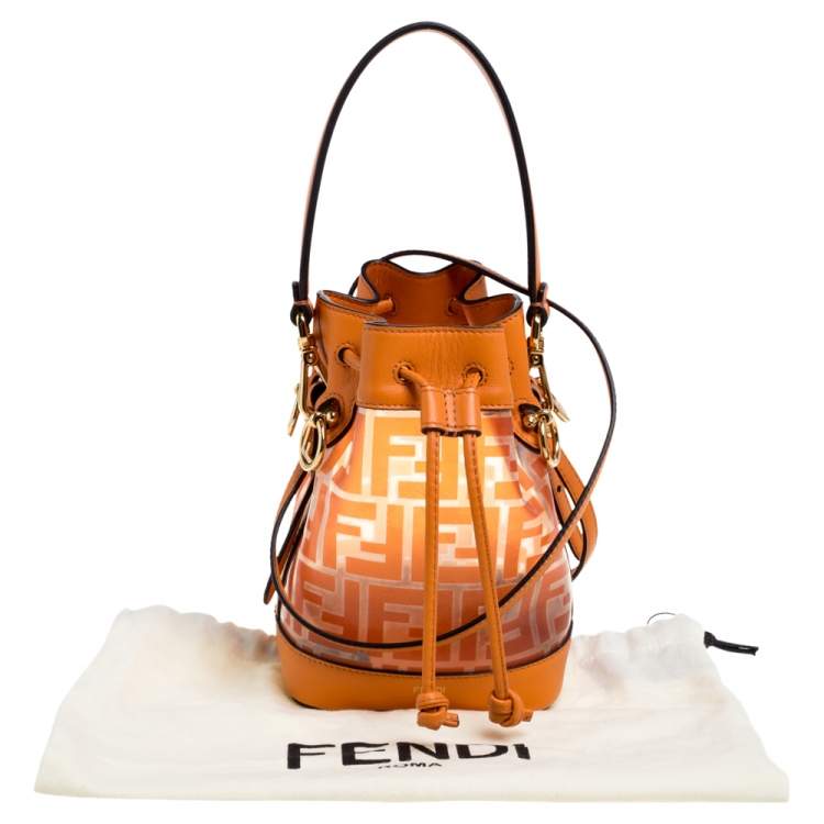 Pre Owned Fendi Orange Zucca PVC and Leather Mini Mon Tresor Drawstring Bucket Bag