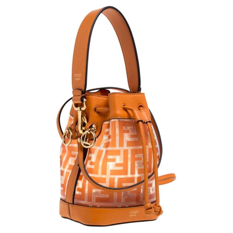 Pre Owned Fendi Orange Zucca PVC and Leather Mini Mon Tresor Drawstring Bucket Bag