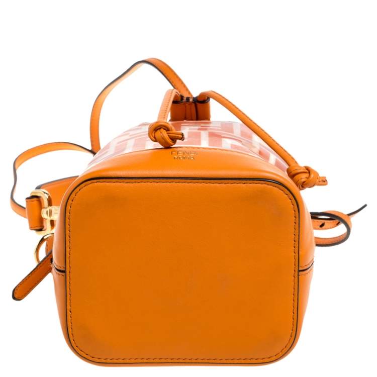 Pre Owned Fendi Orange Zucca PVC and Leather Mini Mon Tresor Drawstring Bucket Bag