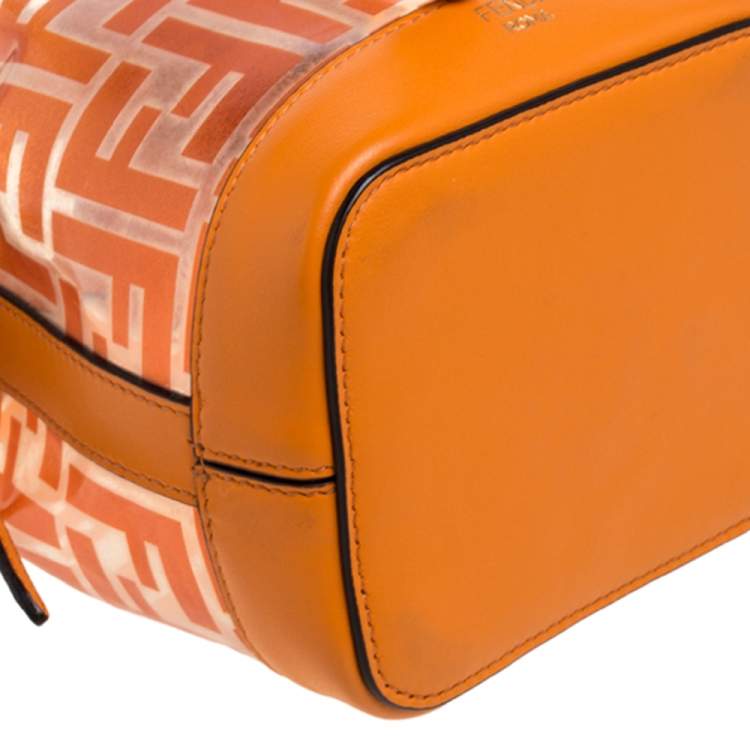 Pre Owned Fendi Orange Zucca PVC and Leather Mini Mon Tresor Drawstring Bucket Bag