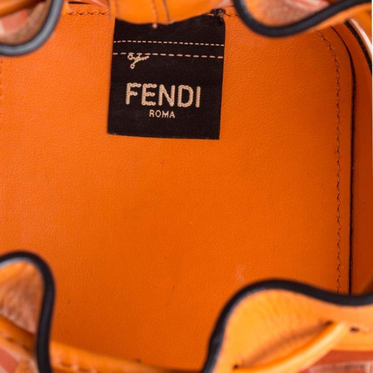 Pre Owned Fendi Orange Zucca PVC and Leather Mini Mon Tresor Drawstring Bucket Bag