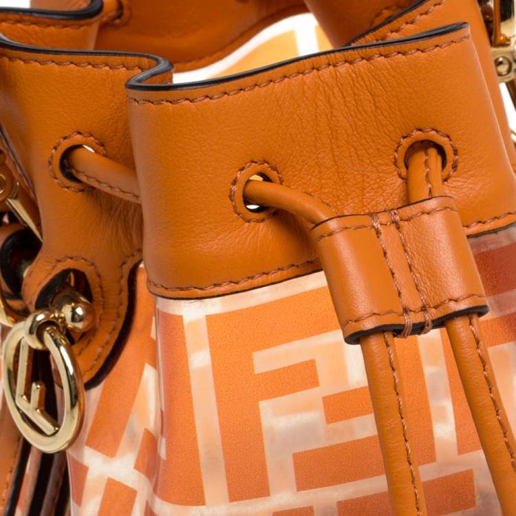 Pre Owned Fendi Orange Zucca PVC and Leather Mini Mon Tresor Drawstring Bucket Bag