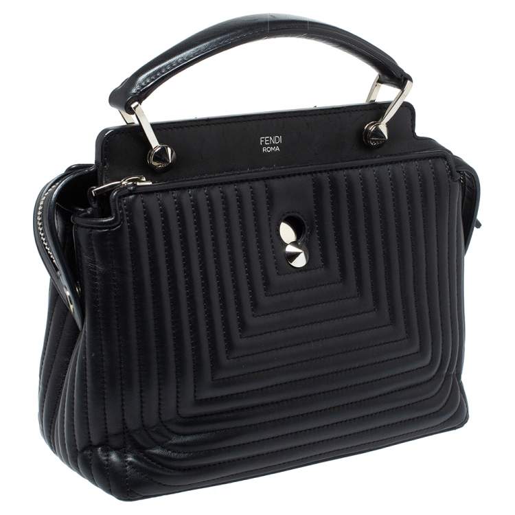 Pre Owned Fendi Black Quilted Leather Dotcom Click Shoulder Bag