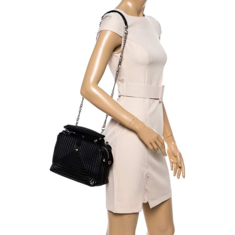 Pre Owned Fendi Black Quilted Leather Dotcom Click Shoulder Bag