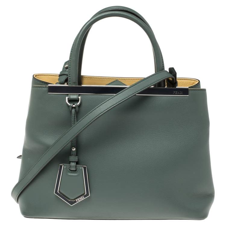 Pre Owned Fendi Pale Green Leather Mini 2Jours Tote 