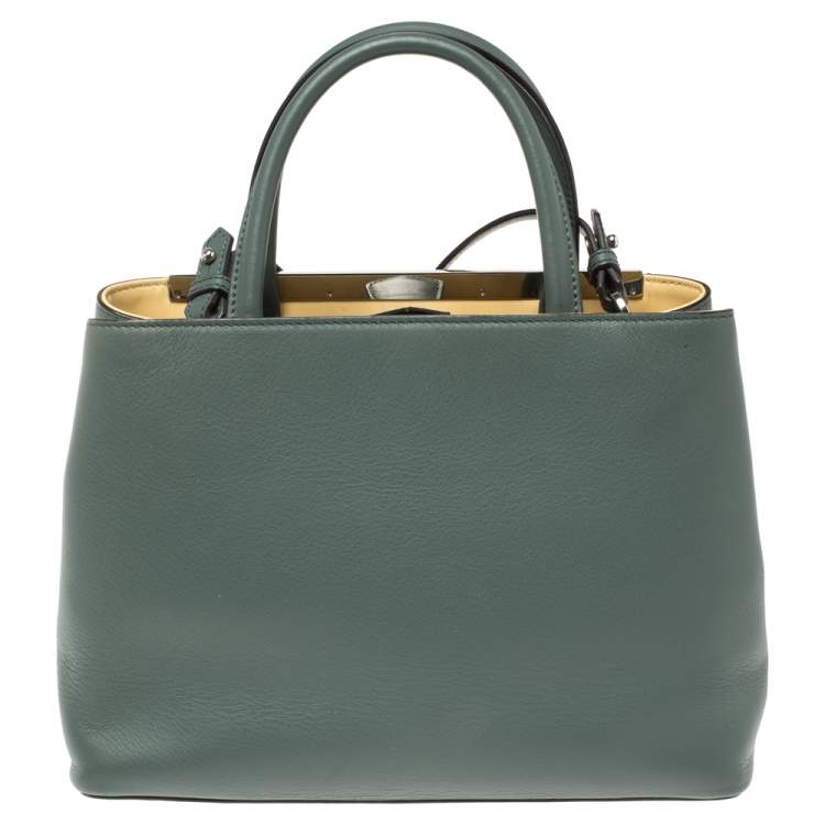 Pre Owned Fendi Pale Green Leather Mini 2Jours Tote 