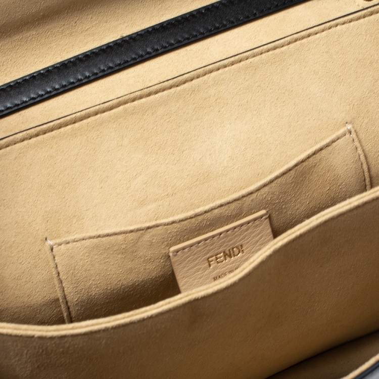 Pre Owned Fendi Black/Brown Zucca Embossed Leather Medium Kan U Top Handle Bag