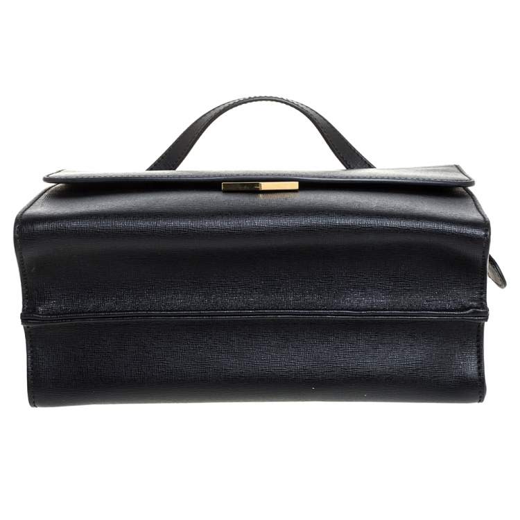 Pre Owned Fendi Black Textured Leather Small Demi Jour Top Handle Bag